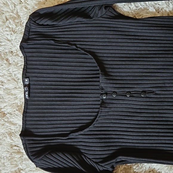 Zara Long Sleeve Ribbed Mini Bodycon Dress - Picture 2 of 3